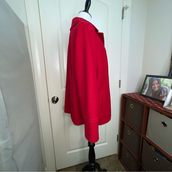London Fog Red Wool Blend Pea Coat Single Button L - Picture 7 of 17